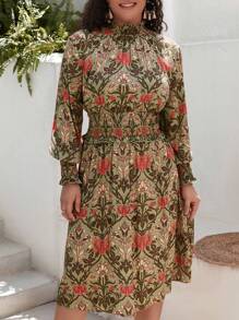 SHEIN VCAY Plus Paisley Print Mock Neck Dress - Multicolor - View 4
