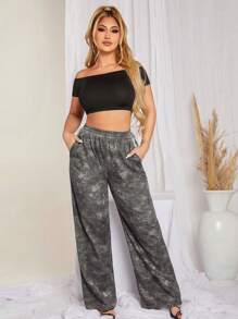 SHEIN SXY 紮染彈性腰帶衛褲 - 灰色 - 查看 3