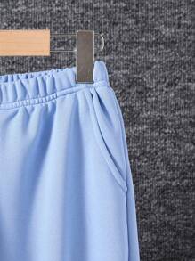 SHEIN 女大童字母圖案雙色學院風夾克和運動褲不帶T恤 - 彩色 - 查看 5