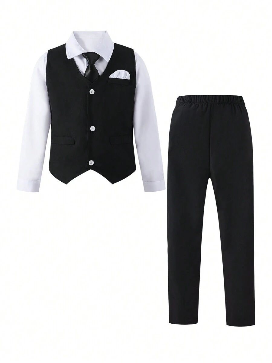 Tween Boy 1pc Button Front Waistcoat & 1pc Suit Pants - Blue - View 1