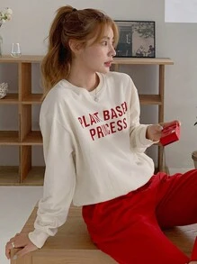 DAZY Áo nỉ hở vai in khẩu hiệu, Quần áo mùa thu - trắng - Xem 5