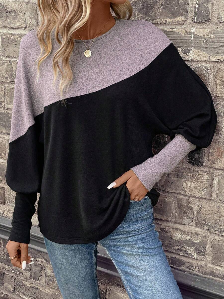 SHEIN LUNE 雙色蝙蝠袖T恤 - 彩色 - 查看 1