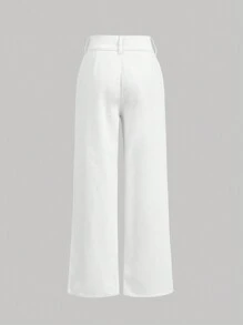 SHEIN MOD Vaqueros De Pierna Ancha De Cintura Alta Suelta Para Mujer Con Banda Elástica En La Cintura - Blanco - Ver 2