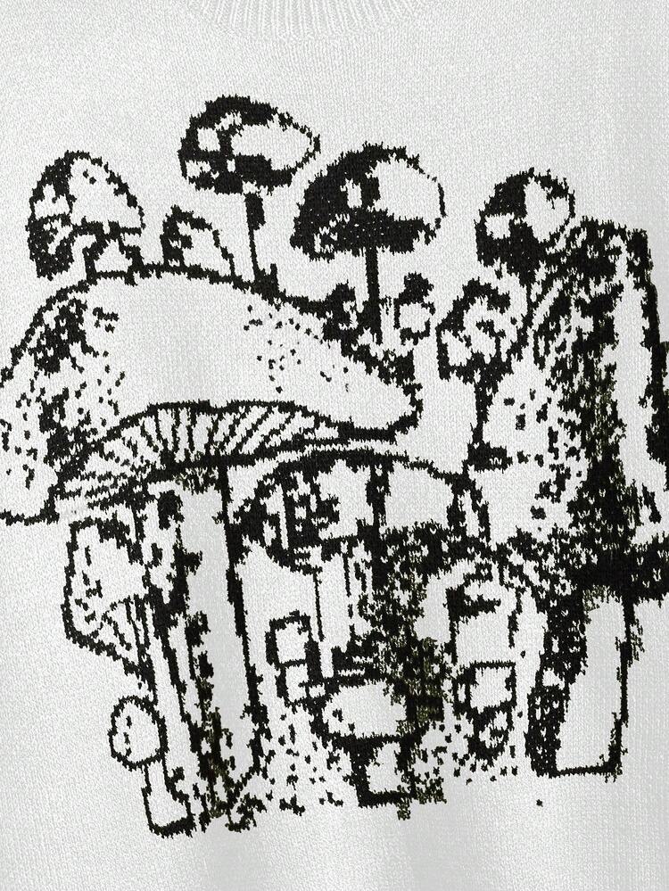 Plus Mushroom Pattern Drop Shoulder Sweater Knit Pullover Fall Winter Sweater