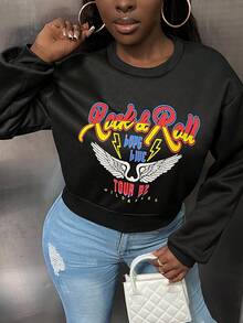Slaydiva Wings & Slogan Graphic Drop Shoulder Sweatshirt - Black - View 4