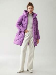 Anewsta 拉链系带连帽夹棉大衣 - 紫色 - 查看 3