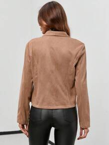 SHEIN LUNE 大翻領拉鏈開襟機車夾克 - 卡其色 - 查看 2