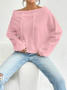 SHEIN Privé 一字肩蝙蝠袖抽繩運動衫