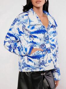 EastFlair Tie Dye Drop Shoulder Padded Coat - Multicolor - View 5