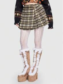 ROMWE Kawaii 格紋紐扣細節半身裙 - 棕色 - 查看 6