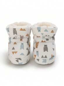 婴儿卡通靴子，新生儿厚款保暖防滑步行鞋 - 白色 - 查看 3