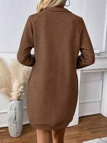 SHEIN LUNE Polo領插肩袖衛衣洋裝 - 咖啡棕 - 查看 2
