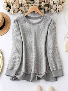 SHEIN LUNE Plus Solid Drop Shoulder Sweatshirt - Grey - View 1