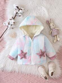 Áo khoác có mũ trùm đầu vá hình ngôi sao nhuộm loang cho bé gái - Nhiều màu - Xem 1