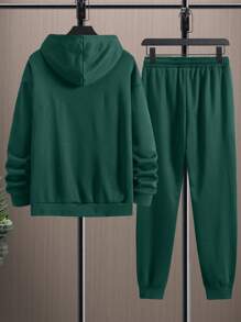 Manfinity Homme 男士字母圖案抽繩連帽衫和運動褲 - 綠色 - 查看 2