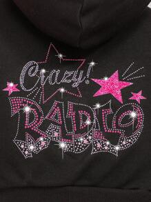 SHEIN Bebé niñas Capucha con estampado de letra con bolsillo de canguro