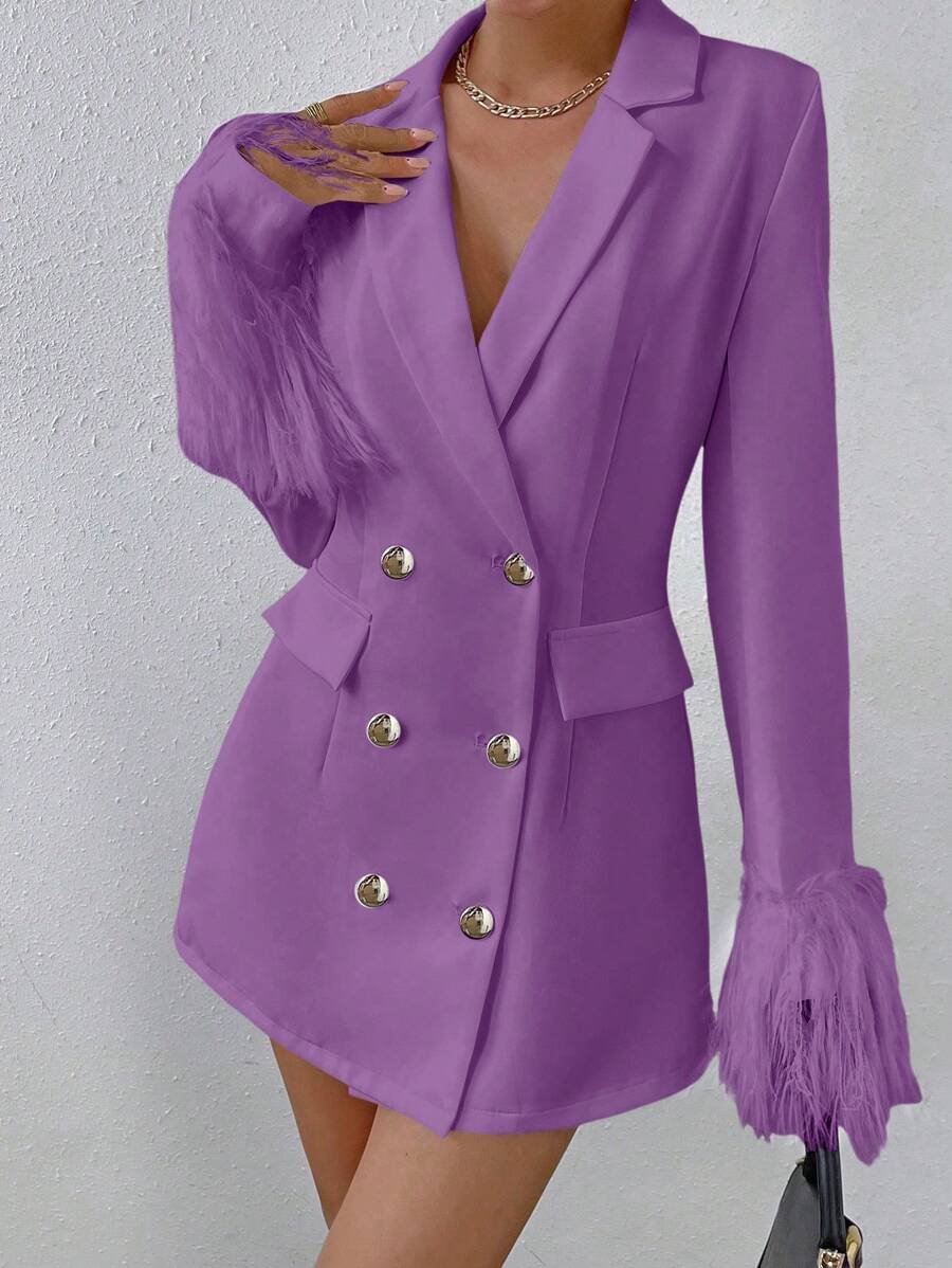 SHEIN Clasi Fuzzy Cuff Double Breasted Blazer Dress | SHEIN USA