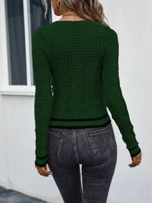 SHEIN LUNE Button Detail Sweetheart Neck Sweater - Green - View 2