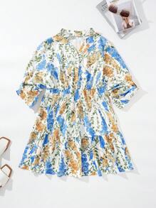 SHEIN LUNE Plus Floral Print Ruffle Hem Dress