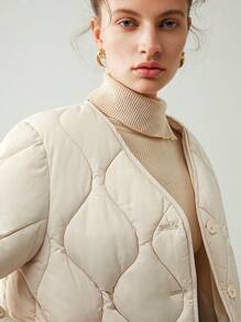 Anewsta Solid Button Front Onion Quilted Coat - Beige - View 6