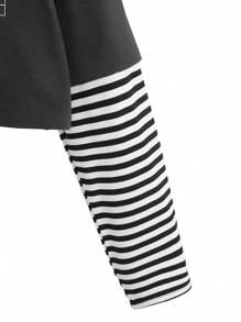 SHEIN Unity Hình in mặt trời & mặt trăng Sọc Tee 2 trong1 - Màu xám đen - Xem 3