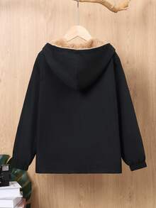 SHEIN Cậu bé Tween Đồ họa Chữ cái Lót lông Áo trùm đầu - màu đen - Xem 2