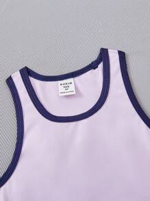 SHEIN Young Girl Contrast Binding Tank Top - Purple - View 4