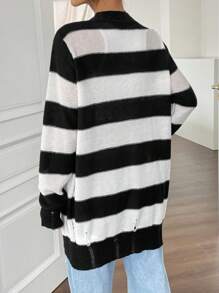 Flirla Two Tone Dual Pocket Cardigan - Black and White - View 2