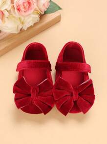 1pair Butterfly Decor Flat Shoes For 0-1 Year-Old Baby Girls - Red - View 5