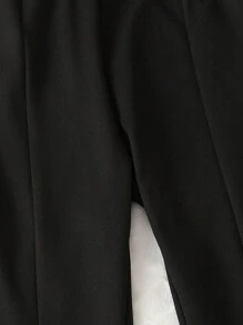 青少年女孩素色下擺開叉緊身打底褲 - 黑色 - 查看 6