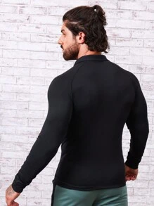 Manfinity Sport Corelite Men Letter Graphic Raglan Sleeve Polo Shirt Workout Tops Golf Shirt - Black - View 2