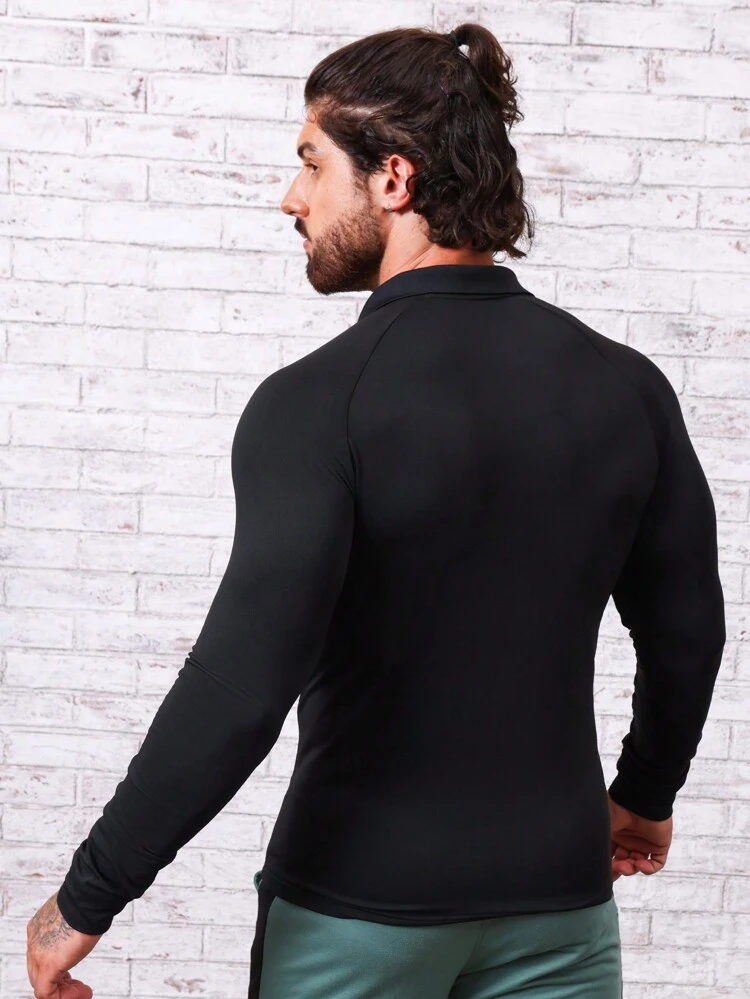 Men Letter Graphic Raglan Sleeve Polo Shirt Workout Tops Golf Shirt