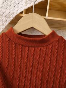 SHEIN 女大童素色小高領洋裝&包 - 卡其色 - 查看 3