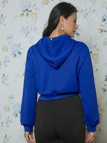 EastFlair 素色落肩袖抽繩連帽衫 - 寶藍色 - 查看 5