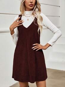 SHEIN LUNE Chất rắn Đầm Tổng thể Without Tee - Màu Đỏ Sâu - Xem 3