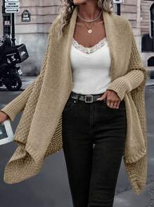 SHEIN Clasi 蝙蝠袖休闲设计开衫 - 卡其色 - 查看 6