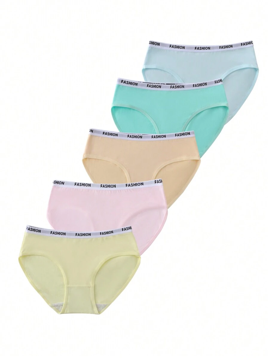 Tween Girl 5pcs Contrast Letter Tape Brief - Multicolor - View 1