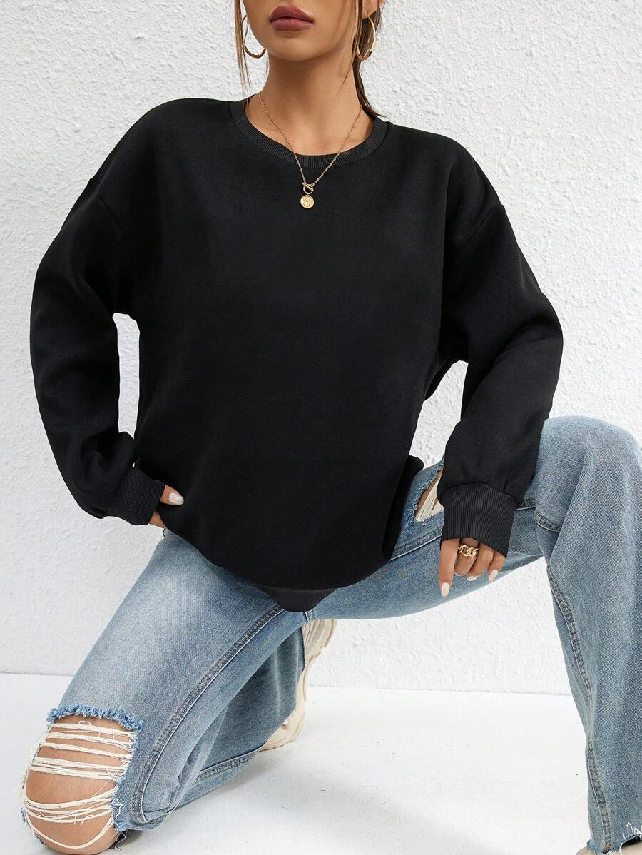 INAWLY 纯色落肩运动衫、长袖上衣