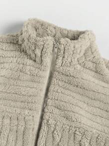SHEIN EZwear Zip Up Drop Shoulder Teddy Jacket