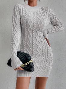 Celisse Cable Knit Backless Sweater Dress Without Belt Fall Winter Cloth For Women - Grey - View 5