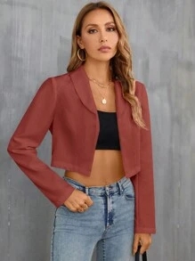 SHEIN Privé 青果領開門襟短版西裝 - 粉色 - 查看 3