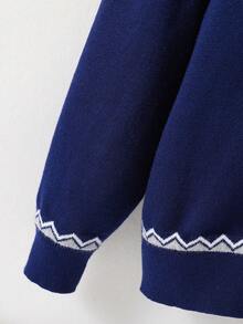 Tween Boy Chevron & Argyle Pattern Shawl Collar Cardigan - Royal Blue - View 3