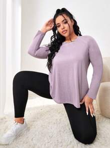 Easithlete Plus Solid Raglan Sleeve Sports Tee - Purple - View 4