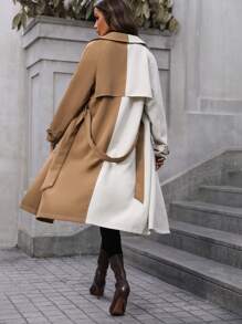 SHEIN LUNE Two Tone Belted Trench Coat - Multicolor - View 2