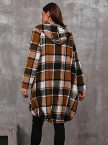SHEIN LUNE Plaid Print Zip Up Hooded Coat - Multicolor - View 2
