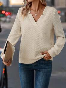 SHEIN LUNE Chất rắn Cổ có Lỗ hổng Áo nỉ - Màu be - Xem 3