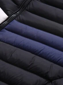 Men Contrast Panel Hooded Padded Coat - Black - View 6