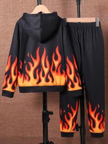 Tween Boy Fire & Letter Graphic Hoodie & Sweatpants - Multicolor - View 2