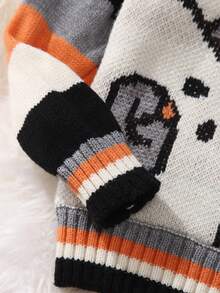 男小童熊圖案條紋飾邊插肩袖套頭毛衣 - 杏色 - 查看 5