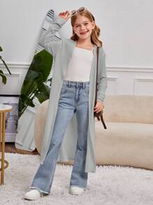 SHEIN 女大童素色開門襟長款外套 - 淺灰色 - 查看 6